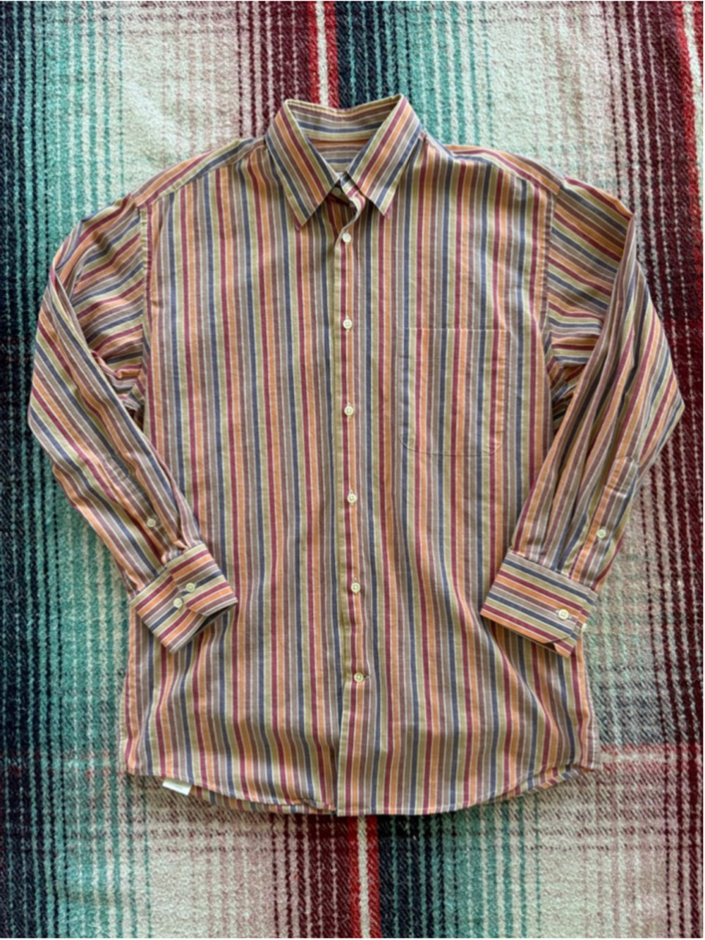 Vintage Bullock & Jones Casual Button Up Shirt Sunset Striped S